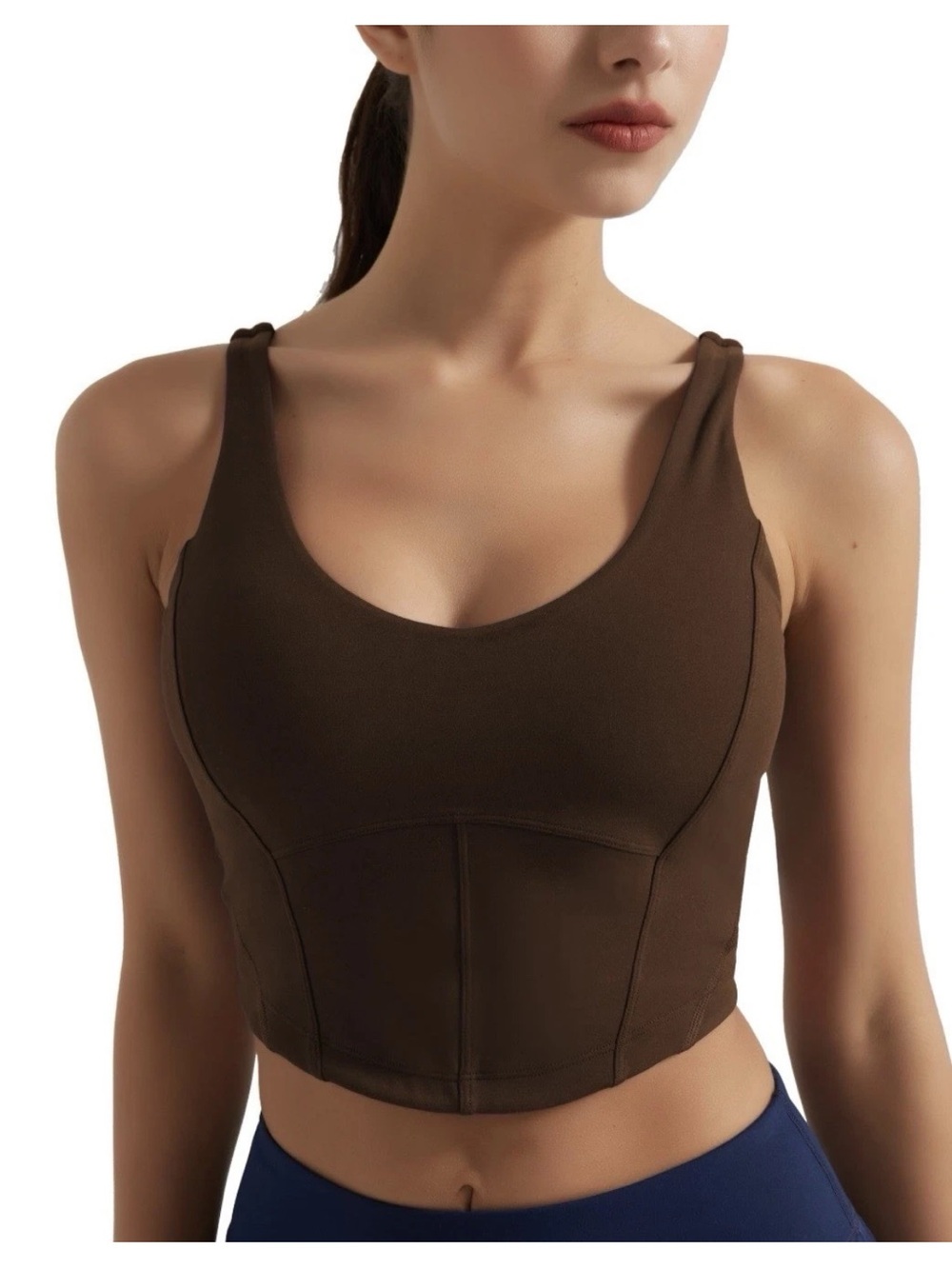 Scoop Neck Longline Tank Crop Top in Brown